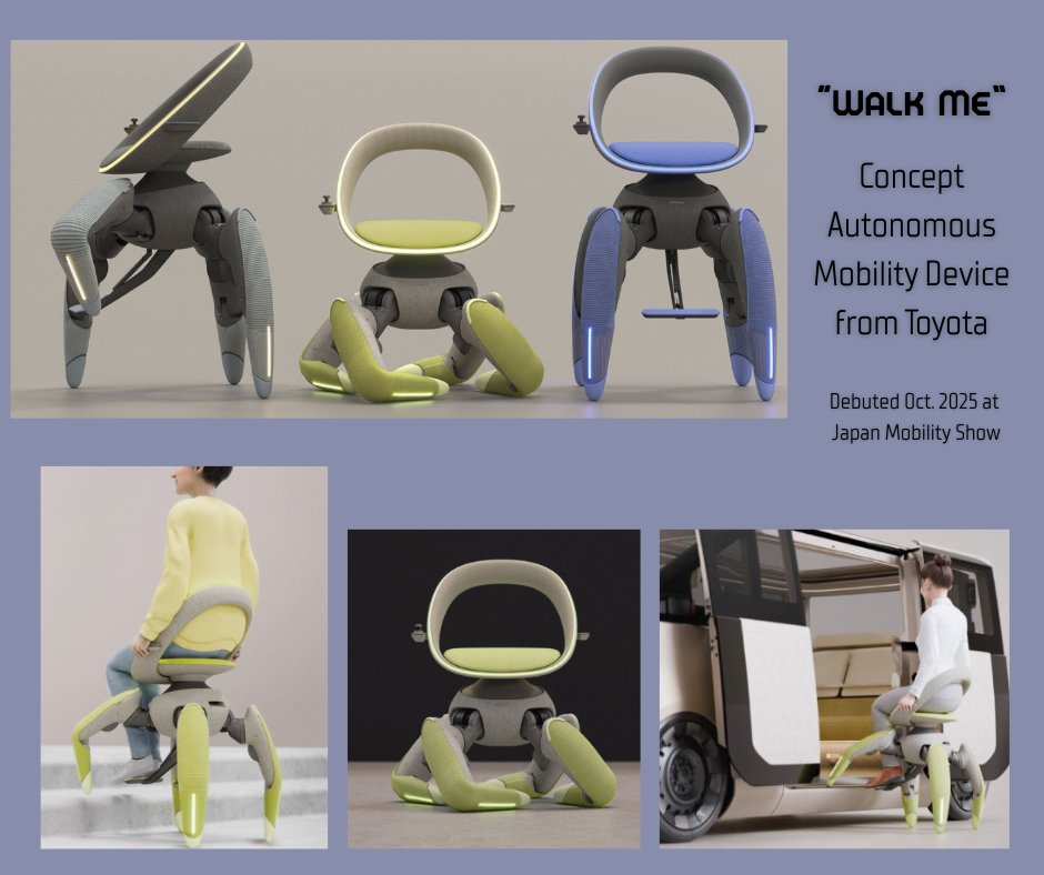 SPINALpedia's tweet image. Toyota has created &quot;Walk Me,&quot; a mobility device that can&apos;t be called a &quot;wheelchair,&quot; as there are no wheels. It has four legs that make it walk. And each leg can bend and fold, making it possible to get close to the ground
shorturl.at/c0drs
#cooltech #newwheelchair #toyota