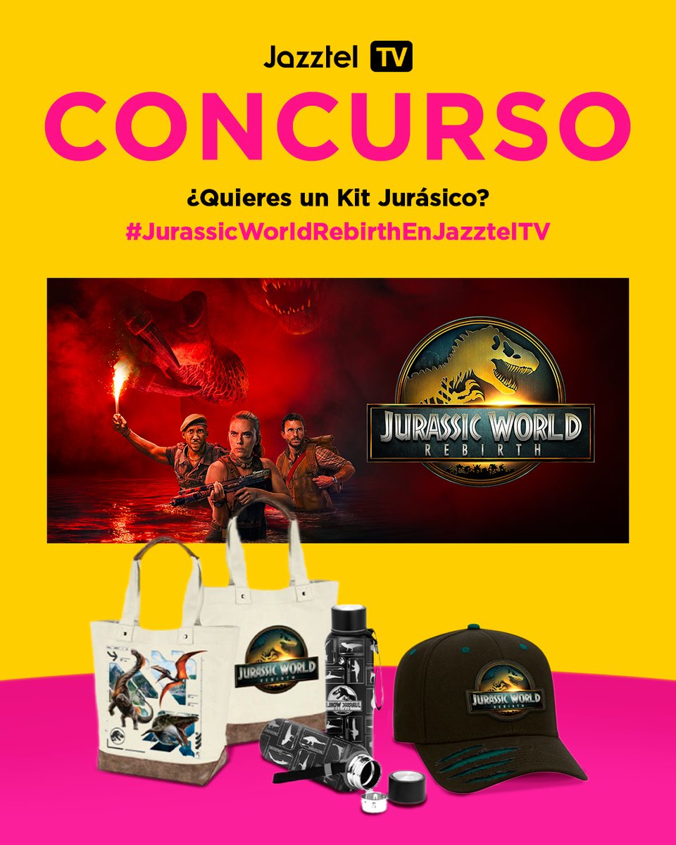 CONCURSO
Estamos de estreno con Jurassic World: Rebirth en Jazztel TV.
¿Quieres un Kit Jurásico? ¡Participa!
➡️ Sigue a <a href="/jazztel/">jazztel</a> 
🔁 Haz RT
💬 Menciona con quién vivirías esta aventura Jurásica
#️⃣ HT #JurassicWorldRebirthEnJazztelTV
¡Suerte! 🍀
BBLL: bit.ly/JurassicWorldR…