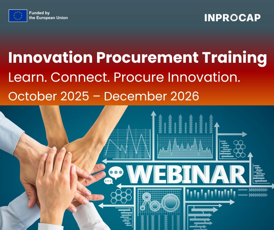 InprocapProject's tweet image. 🧭 Don’t miss it! The INPROCAP #Webinar Series (Oct 2025 – Dec 2026) continues 🎓
💡 Free expert #sessions on:
✅ #Market_analysis &amp;amp; consultations
✅ PCP, PPI &amp;amp; innovation partnerships
✅ IP &amp;amp; negotiation
🔗shorturl.at/CV8io