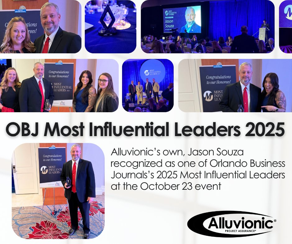 Alluvionic's tweet image. Congratulations to Jason Souza, named one of OBJ’s 2025 Most Influential Leaders! Jason, Lauren DeLeon, and their wives attended the Oct. 23 event to celebrate his leadership and impact in the Central Florida business community. #Leadership #Alluvionic #OBJAwards
