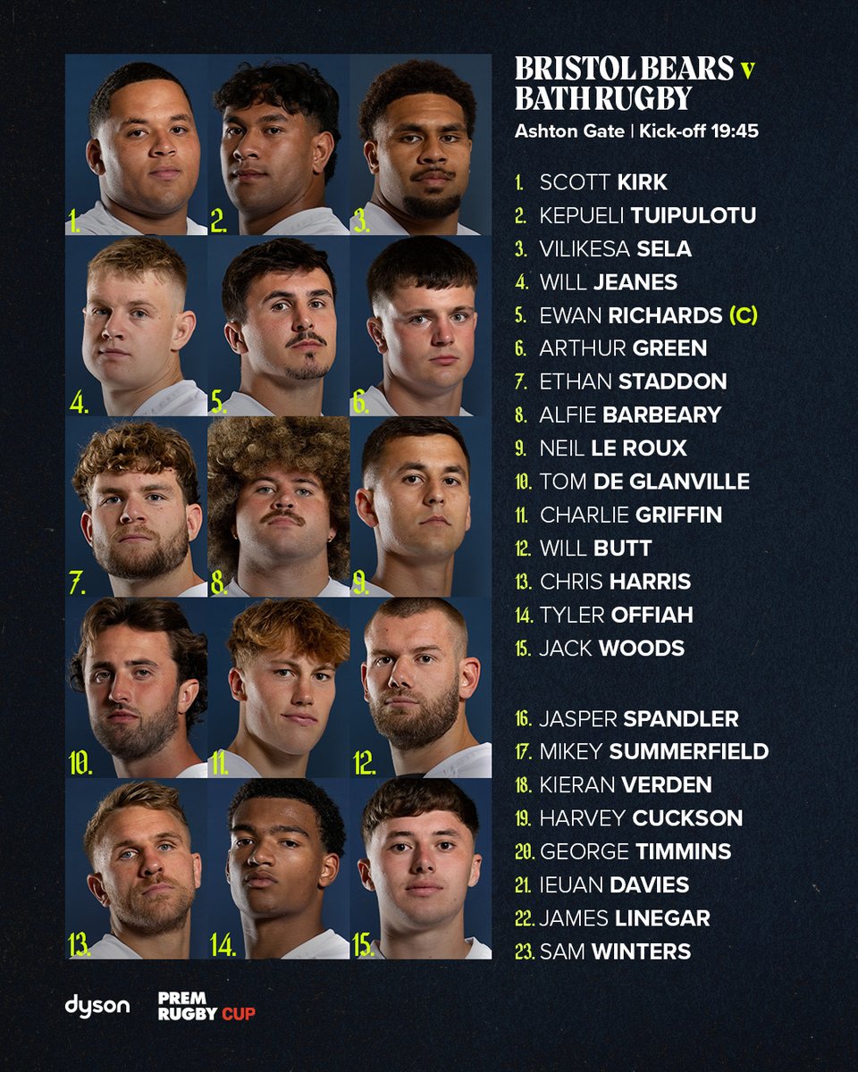 BathRugby's tweet photo. 𝐓𝐞𝐚𝐦’𝐬 𝐮𝐩 🔥

We're back in the PREM Rugby Cup this Friday as we prepare for another battle in Bear Country!

Let's get it, lads 👊

Full team news 🗞️👉 https://t.co/MxOetCtw86 https://t.co/Qk2VwSWrM2