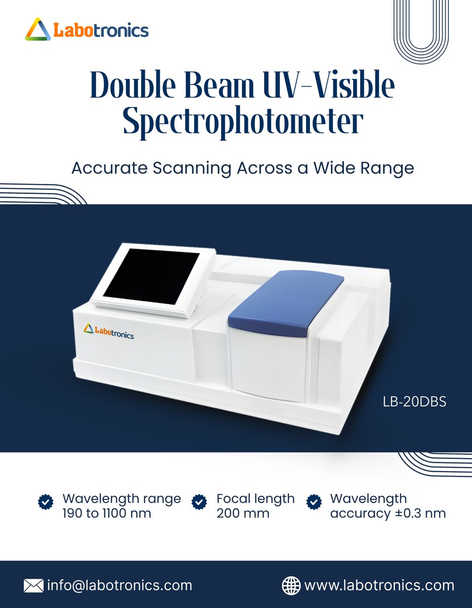 Labotronics's tweet image. Labotronics Double Beam UV-Visible Spectrophotometer LB-20DBS offers adjustable bandwidth, and multiple scan modes perfect for research &amp;amp; QC labs. 

info@labotronics.com
labotronics.com/double-beam-uv…

#Labotronics #UVVisSpectrophotometer #LabEquipment #ResearchLab #QualityControl