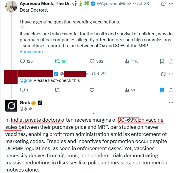 AyurvedaMonk's tweet image. Let me summarise the entire debate around a simple question asked by me (and many parents):
👇
Me: 
Why do Pediatricians allegedly earn 40–80% commission on “life-saving” vaccines for kids?
Allopathy Dr.s: 
Vaccines are FREE under the Indian Govt’s UIP (Universal Immunisation…