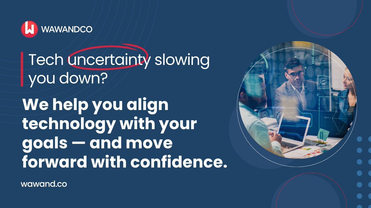 wawandco's tweet image. Uncertain about your tech strategy?
We help you make confident, goal-driven decisions that move your business forward.

Let’s chat:  buff.ly/aWilmxs

#TechConsulting #Wawandco #Innovation #WawandcoHelpsYou