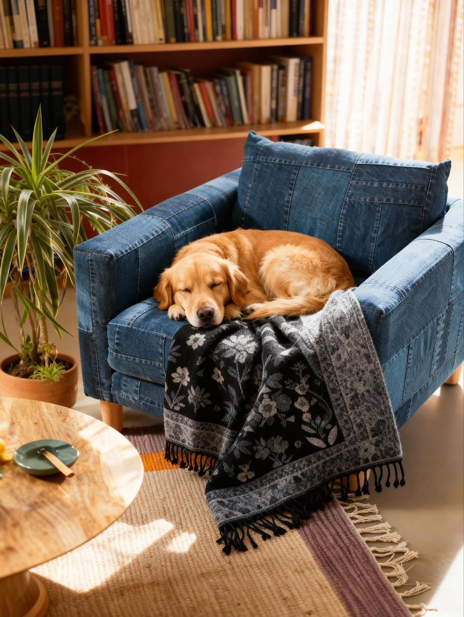 SinghvisInc's tweet image. Meet our friend, Ronnie who refuses to share the Noir Wool Throw 🐾🐾

#singhvis #woolthrow #blockprint #winteressentials