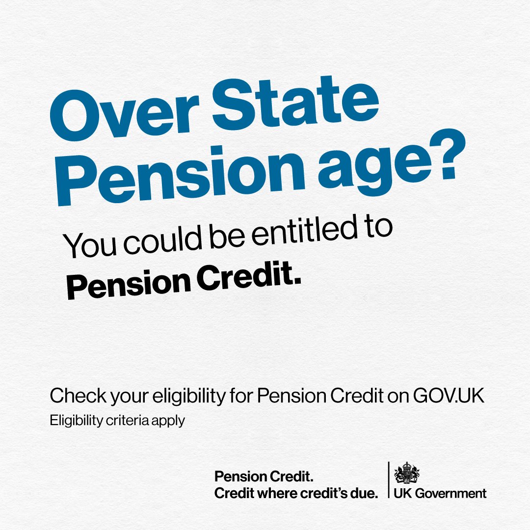 Are you over state pension age?

Did you know that pension credit can unlock additional support for you? To check your eligibility for pension credit, please go to: gov.uk/pension-credit…