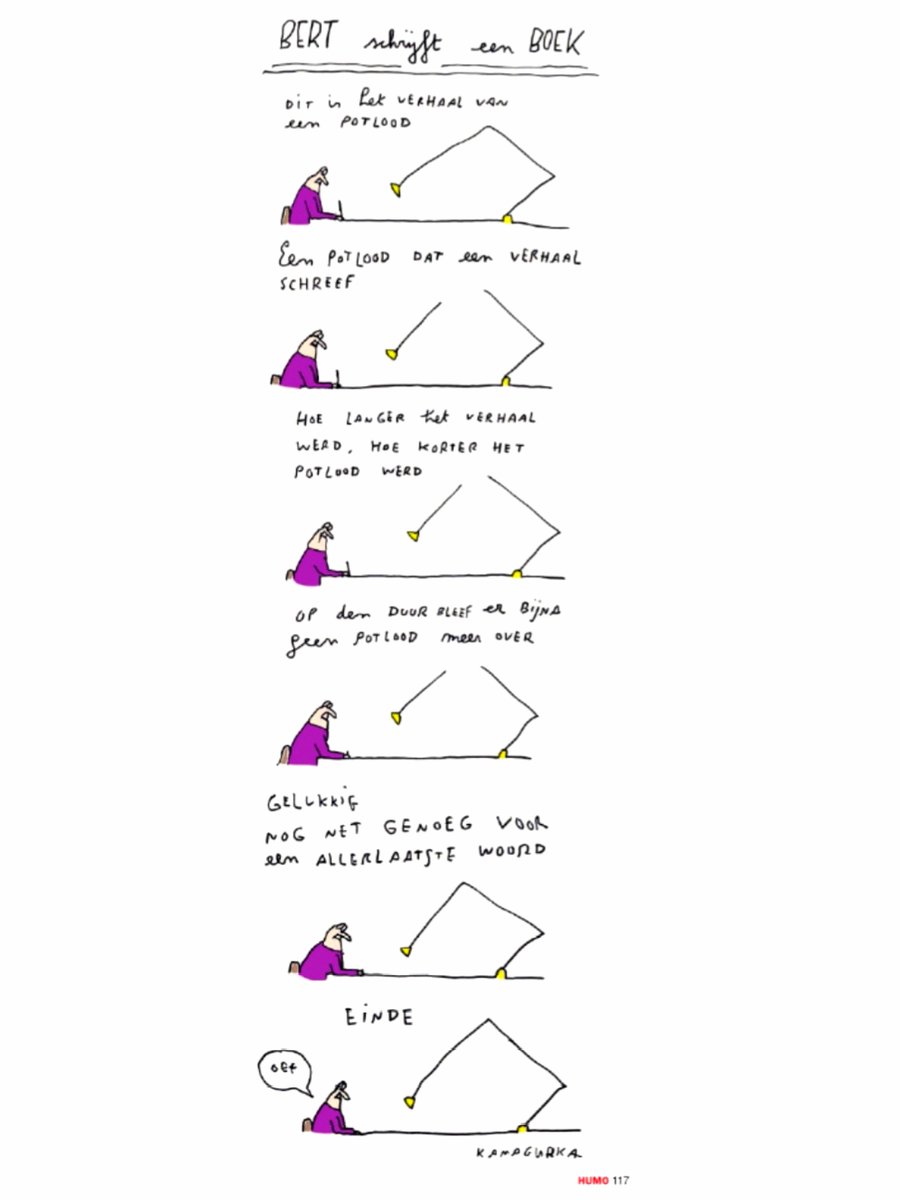 Het verhaal van een potlood. 🙂
#Comic van #Kamagurka 
<a href="/LucZeebroek/">Kamagurka</a> voor <a href="/Humo/">humo</a>.