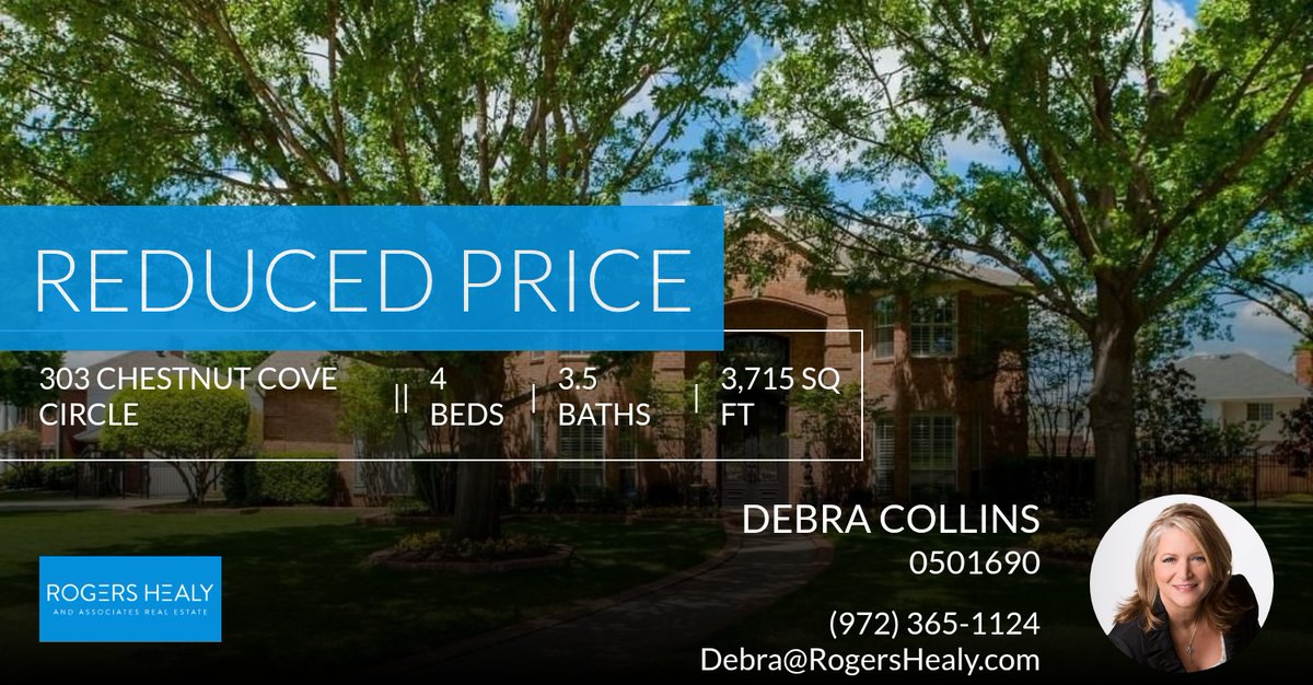 ddcollins's tweet image. 📍 Reduced Price 📍 This recently reduced home at 303 Chestnut Cove Circle in Southlake won't last long, so, don't wait to set up a showing! Reach out here or at (972) 365-1124 for more information!

Debra Collins
Real Estate Agent homeforsale.at/303_CHESTNUT_C…