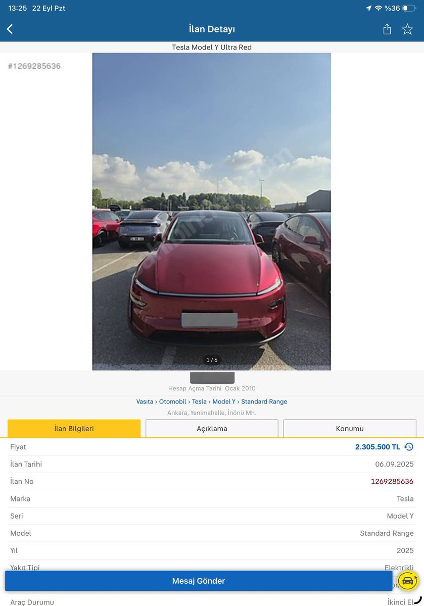 denetlecomtr's tweet photo. Selamlaşmak isteyen başka bir Tesla satıcısı daha…

Tesla aracını 2.305.500 TL’ye ilana koyan bir şahıs, özelden pazarlık yapmak isteyen takipçimizden 2.550.000 TL para istedi.

Takipçimizin kendisini şikayet edeceğini söylemesi üzerine “Selamımı da atın” dedi. https://t.co/mtrEpOVA4a