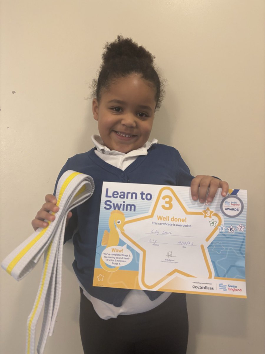 latimerprimary's tweet image. Well done Lily in #ClassKB who has achieved her stage 3 in swimming and achieved her yellow belt in karate. #activelatimer #proudofyoy