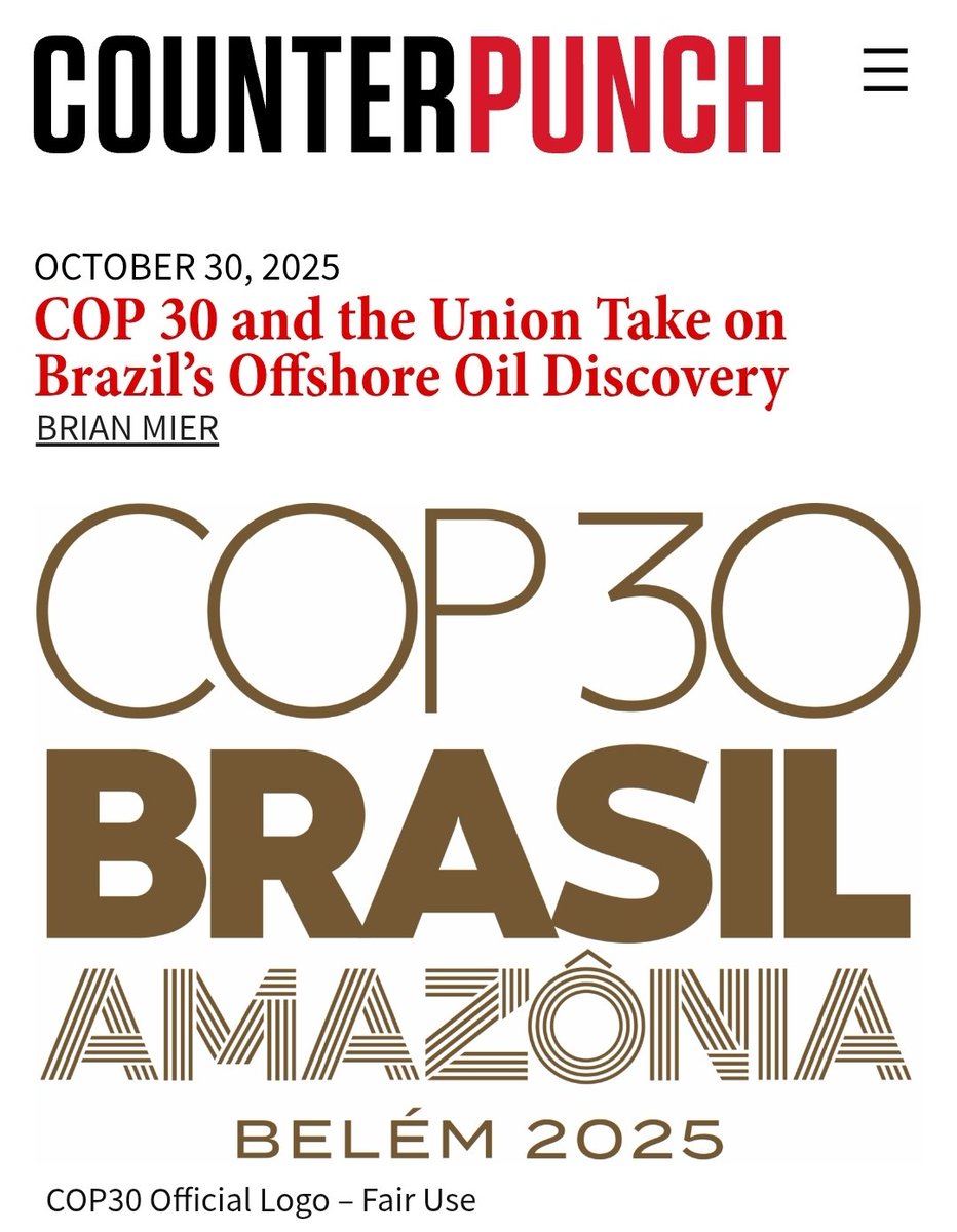 My interview w/ Unified Federation of Petroleum Workers President Deyvid Bacelar is now in <a href="/NatCounterPunch/">CounterPunch</a>. Read it for an organized working class take on Petrobras' new exploratory offshore drilling permit, falsely labeled "at the mouth of the Amazon river" by bad faith actors.