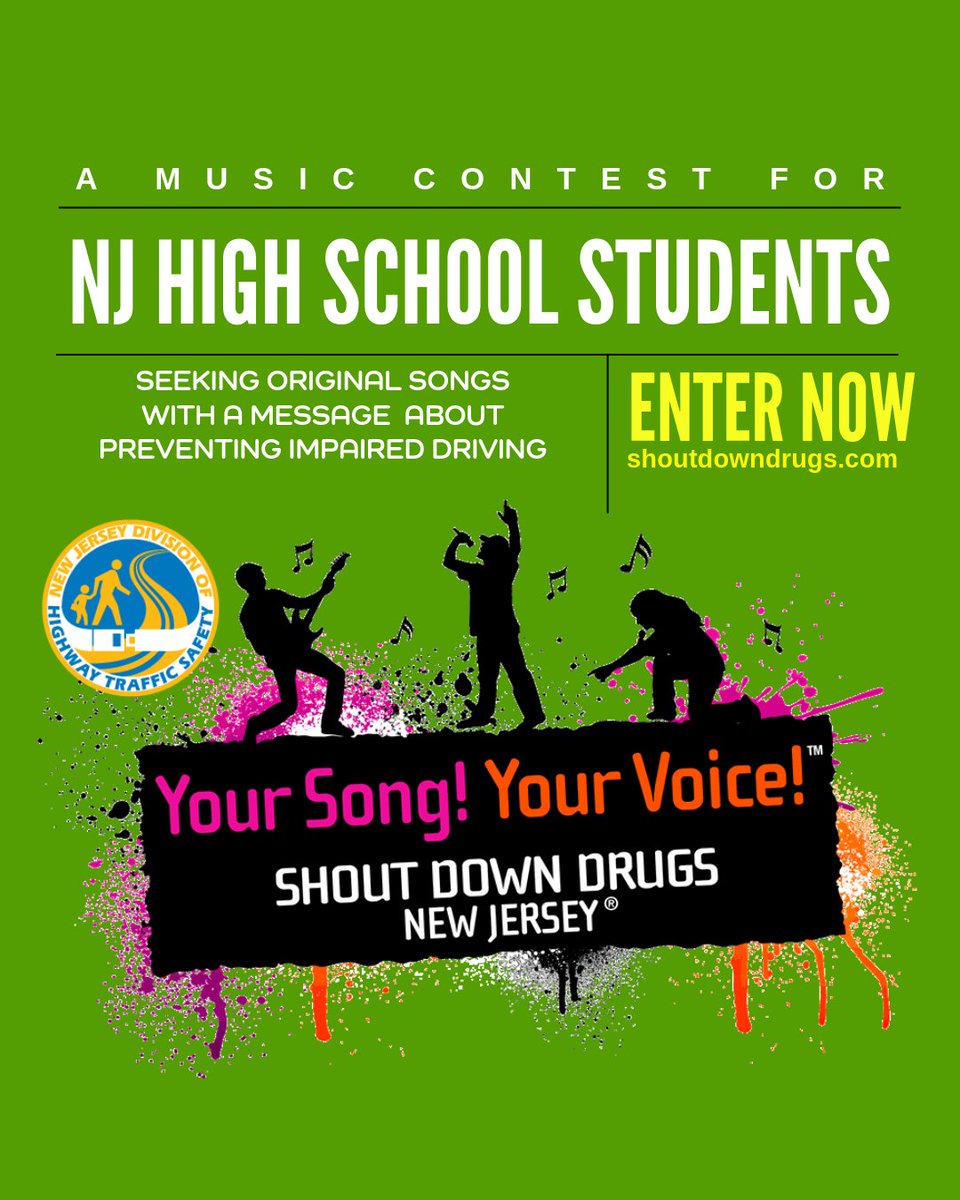 Calling New Jersey high school students!  We’re turning up the volume on a powerful message: preventing impaired driving. Submit  your original song at ShoutDownDrugs.com and use your voice to help keep you and your friends and family safe.