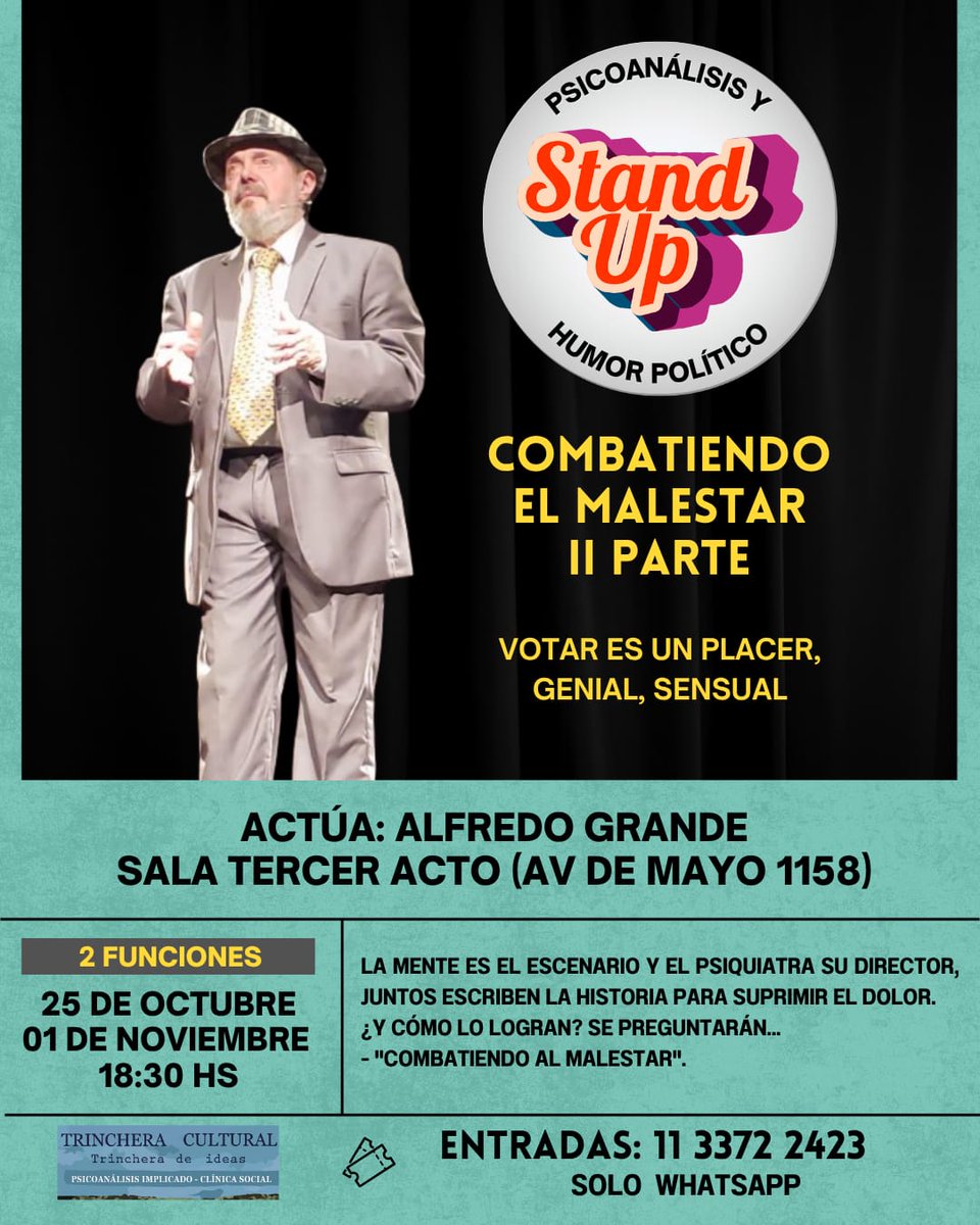 SABADO 1 DE NOVIEMBRE.     18 30 HS.  ULTIMA FUNCION.   RESERVAS:  11 33 72 24 23