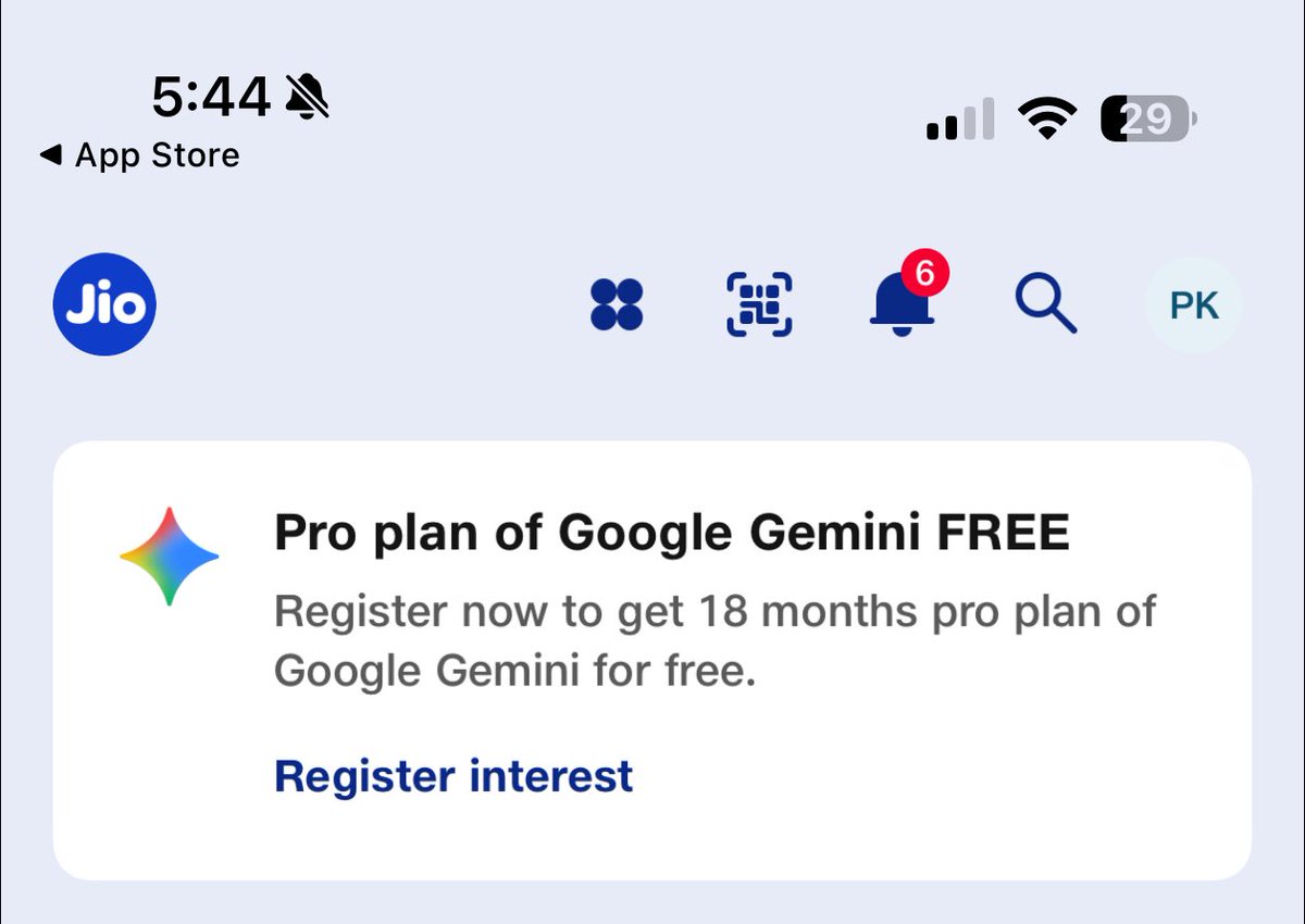 Pmkphotoworks's tweet photo. ⚠️ NEWS

All Jio users are now eligible for 18 months of Google Gemini AI Pro for FREE!

Two Simple Steps: 
• Open the MyJio app
• Look for the banner and register your interest

Key Points:
• Currently only for users aged 18-25, with a wider rollout soon
• For ₹349 plans and above only 

Grab this deal and share with other Jio users as well! 🔥