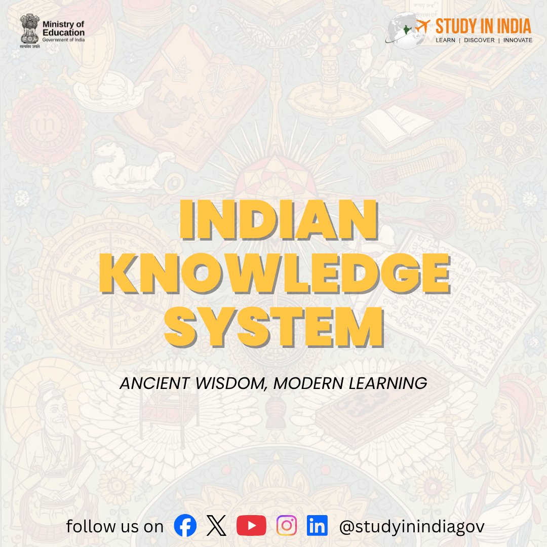 StudyInIndiaGov's tweet image. From the rhythm of Sanskrit verses to the logic of zero — India’s knowledge has inspired the world for 5,000+ years.

Discover the Indian Knowledge System (IKS) — where ancient wisdom meets modern learning.

#StudyInIndia #IndianKnowledgeSystem #NEP2020 @EduMinOfIndia @IKS_Media