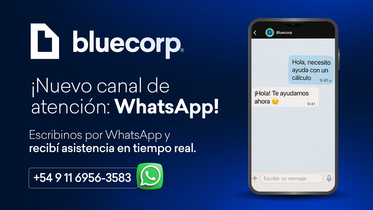 BlueCorpSoft's tweet image. 📲 Si necesitás ayuda con tus cálculos o gestiones previsionales, escribinos por WhatsApp y te asistimos en tiempo real. 
💡 Sin esperas, sin llamadas. Solo un chat directo con nuestro equipo. 
Guardá nuestro número de Whatsapp 👉 +54 9 11 6956-3583