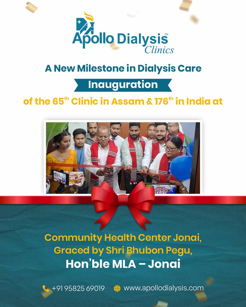 ApolloDialysis's tweet photo. Proud to announce the inauguration of our 65th Apollo Dialysis Clinic in Assam and 176th in India at CHC Jonai, graced by Shri Bhubon Pegu, MLA – Jonai.

Bringing safe, accessible &amp; compassionate dialysis care closer to you. 

For Dialysis Slot Booking: 9582569019 https://t.co/DLMiupcqNg