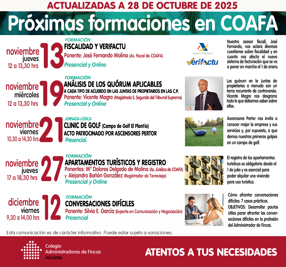 Buenos días. Para que vayáis agendando...