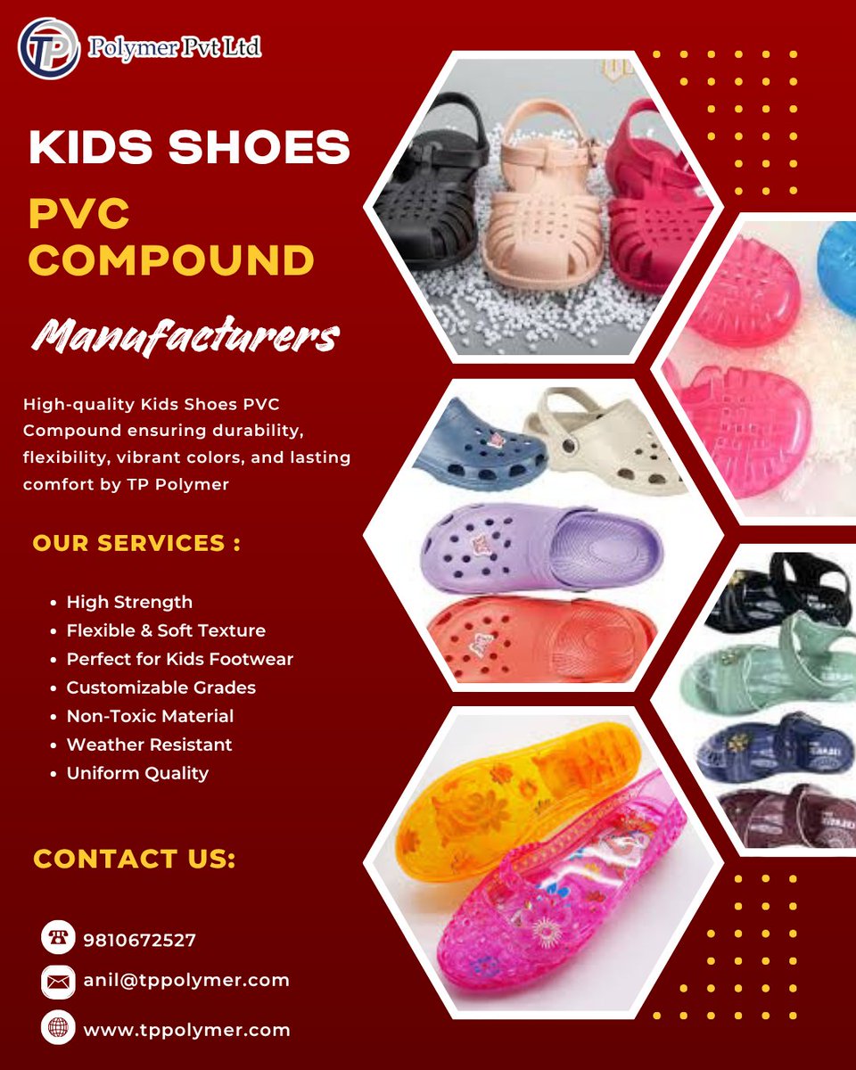 Tppolymerpvtltd's tweet image. Reliable PVC Compound Manufacturers in Delhi – TP Polymer  

Durable, colourful, and high-quality — our Kids Shoes PVC Compound ensures strength and comfort for every little step. With premium materials

🔗 tppolymer.com/kids-shoes-pvc…

  #TPPolymer #PVCCompound #KidsShoesCompound