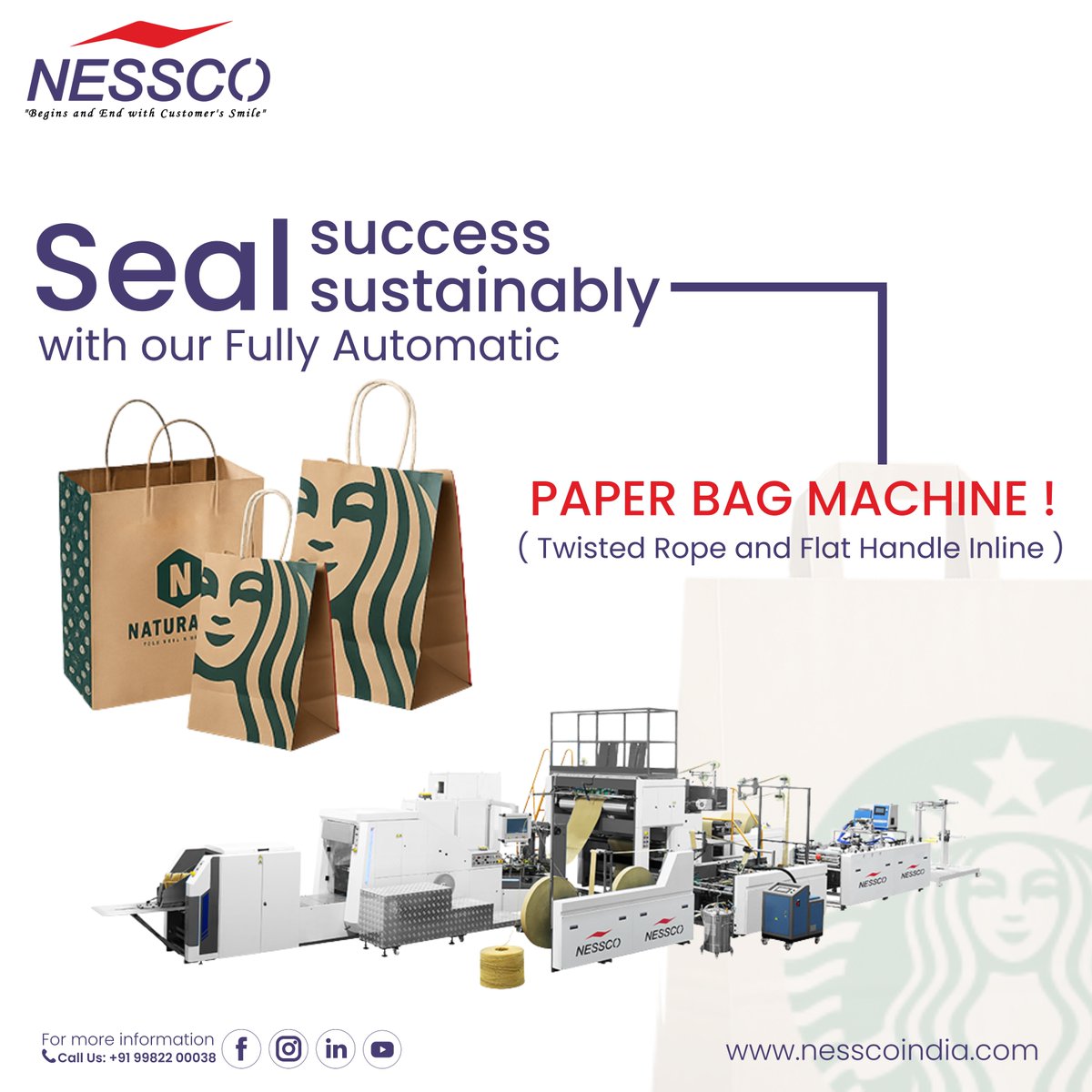 NesscoIndia's tweet image. Nessco’s Fully Automatic Paper Bag Machine with Twisted Rope &amp;amp; Flat Handle Inline–135 Bags/Minute.

📞 Contact Us :

🌐 Visit: nesscoindia.com
📩 Email: info@nesscoindia.com 
📞 Call or WhatsApp: +91 99822 00038 

#paperbagmachine #fullyautomaticpaperbagmachine