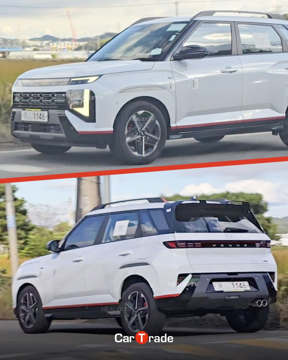 A full, unfiltered look at the all-new Hyundai Venue N Line in its next-gen avatar! The sportier bumpers, dual exhausts, and those new alloys totally dial up the attitude.😍

 #hyundaivenuenline #newvenue #launchsoom #ctnews #post #automotive #hyundaindia #spyshot #launch