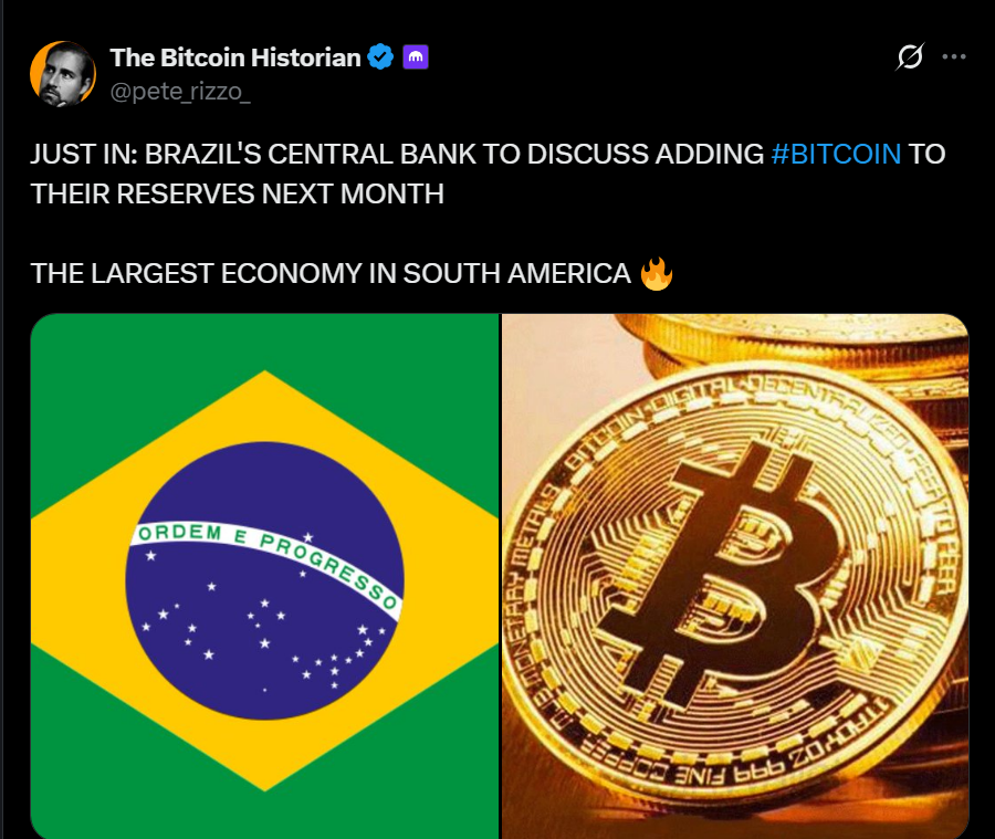Brazil Central Bank to Consider Bitcoin as Official Reserve Asset