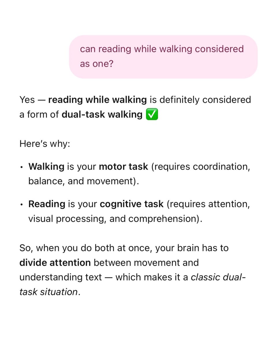 ada doctor cakap, antara tips untuk elak dementia masa tua nanti; praktikkan dual-task walking. 

now makin bersemangat nak teruskan habit reading while walking. 😂