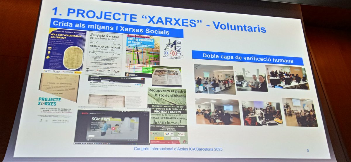 acgarraf's tweet image. Ara mateix, gaudint de la ponència #ProjecteXarxes a @ICABcn2025. Els companys de la #XAC @acmaresme i @acbllobregat ens expliquen l&apos;interessat projecte desenvolupat amb documentació dels #arxiuscomarcals @patrimonigencat