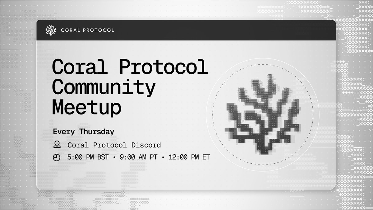 Everyone’s been talking about x402.

We’re going to show it in action.

Join today’s Coral Community Call at 5PM GMT, watch agents make real payments using x402 + Coral.

Here’s what we’re covering 👇

> Setting up an x402 server and connecting wallets
> Using Coral’s x402 agent