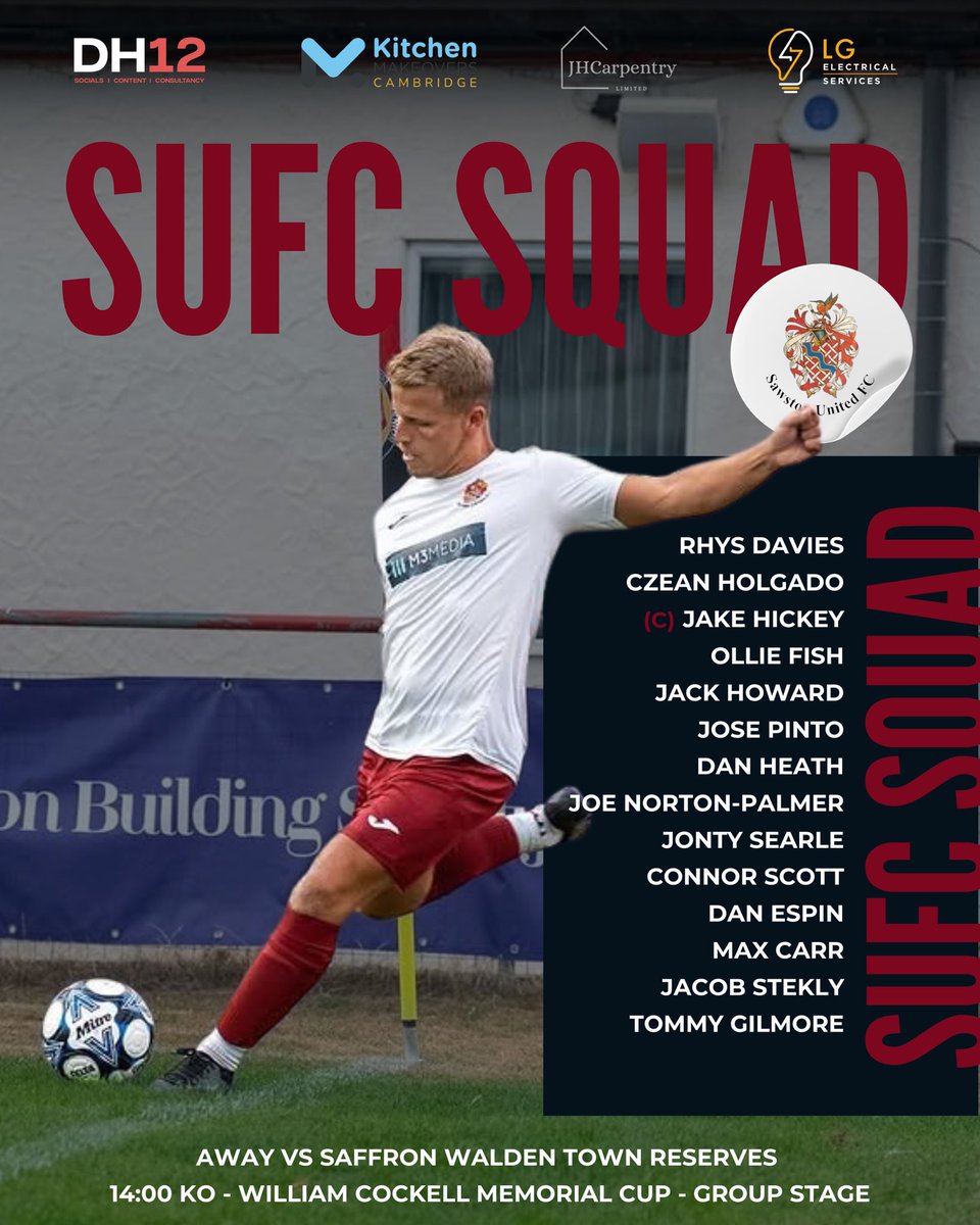 First Team squad travelling to <a href="/swtfcres/">Saffron Walden Town Reserves FC</a>  on Saturday ⚪️🔴 #SUFC #SawstonUnitedFC #Football