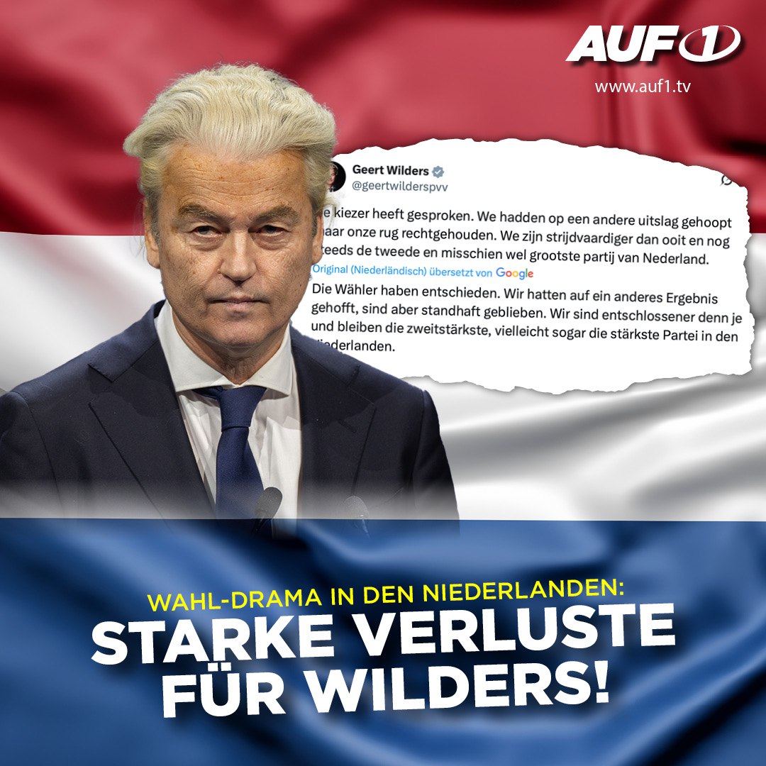 🇳🇱 Wahl-Drama in den Niederlanden: Wohl knappe Niederlage für Wilders

Die Wahl in den Niederlanden ist geschlagen. Nach Auszählung von über 90 Prozent der Stimmen zeichnet sich für die „Freiheitspartei“ von Geert Wilders ein enttäuschendes Ergebnis ab. Der Parteivorsitzende