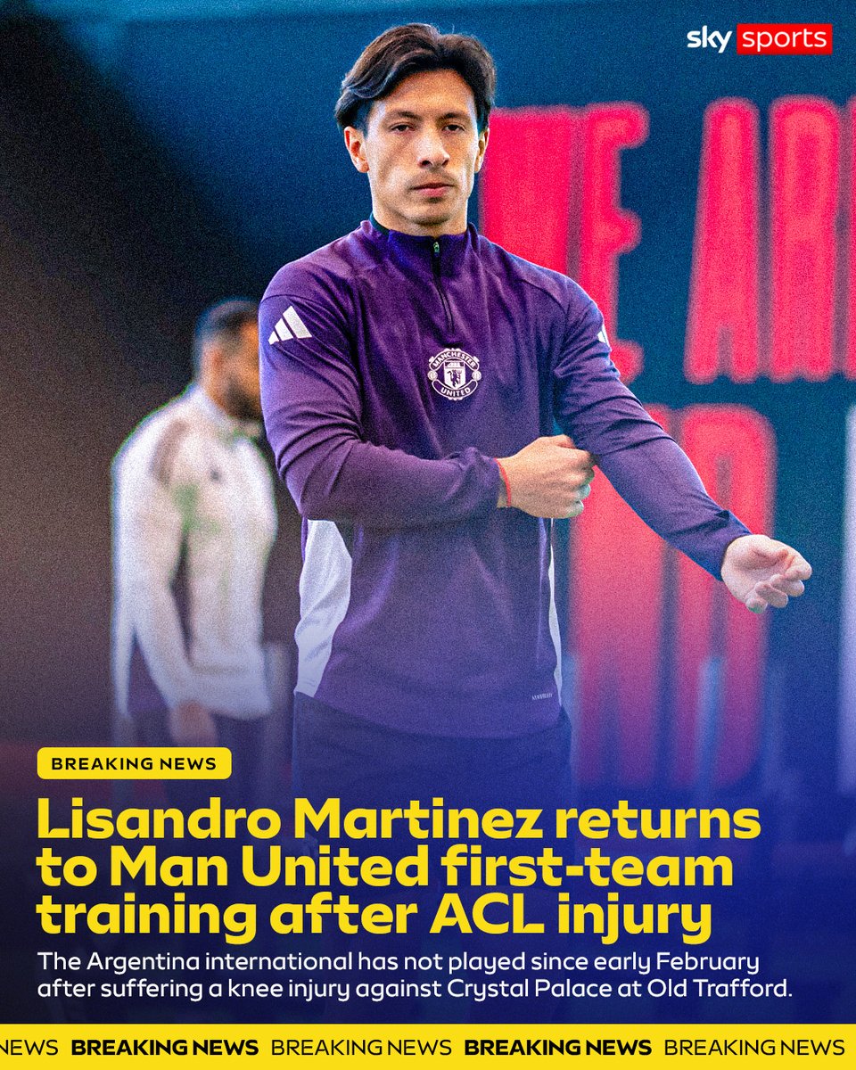 SkySportsNews's tweet image. BREAKING: Man United's Lisandro Martinez has returned to first-team training after being out since February with a knee injury 🚨