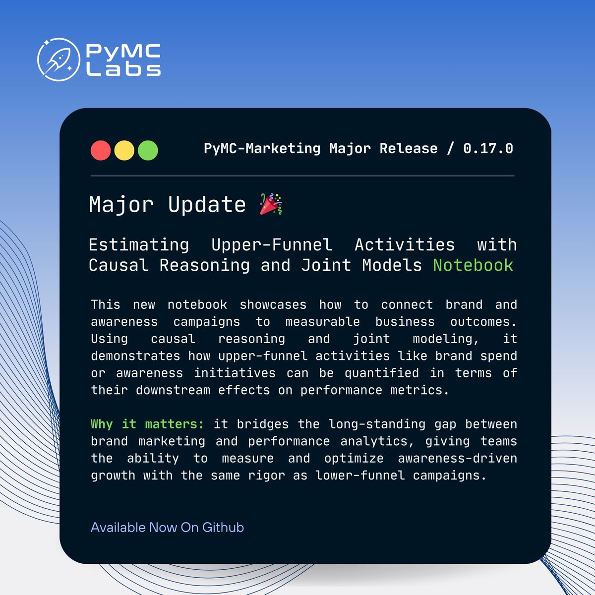 pymc_labs's tweet image. Measuring how brand awareness or reach drives business results is tough.

The new notebook in PyMC-Marketing v0.17.0 uses causal reasoning + joint models to connect upper-funnel efforts to real outcomes.

🧩𝗔𝘃𝗮𝗶𝗹𝗮𝗯𝗹𝗲 𝗼𝗻 𝗚𝗶𝘁𝗛𝘂𝗯: dub.link/1D5riw3
 #PyMC