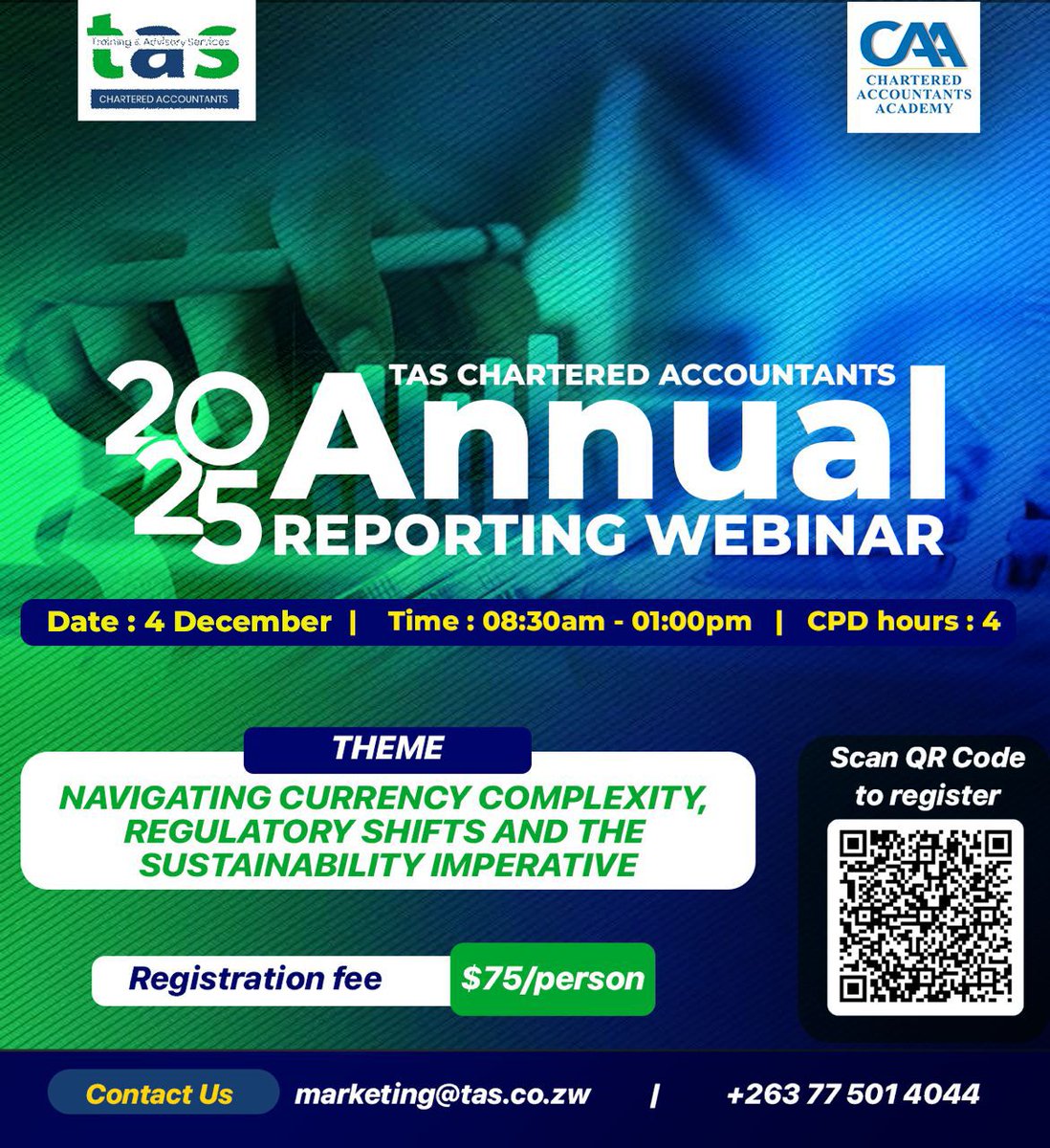 TAS_technical's tweet image. Are you ready for the 2025 reporting season?

Join us for the TAS Chartered Accountants Annual Reporting Webinar 

Secure your seat now : forms.office.com/r/wmjZCYt0Vm

For more information you can contact us at marketing@tas.co.zw or 0775 01 4 044

#financialreporting #accounting