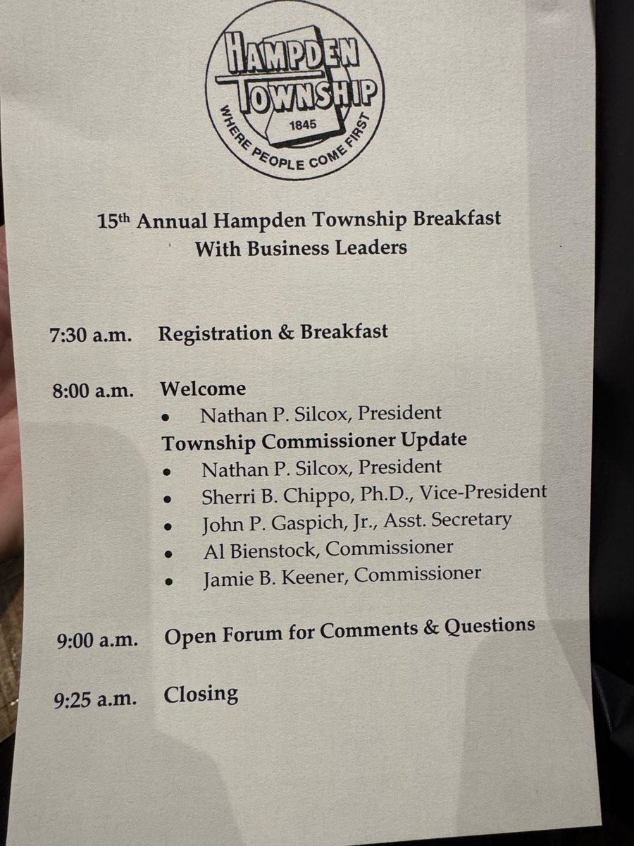 RepDelozier's tweet image. Early on this rainy morning was the Hampden Twp Business Breakfast for an update on all the projects happening in the Twp. We were briefed on the work of the Commissioners, public works, COG, planning, veterans park, police, fire and EMS and more. TY to the staff &amp;amp; Commissioners!
