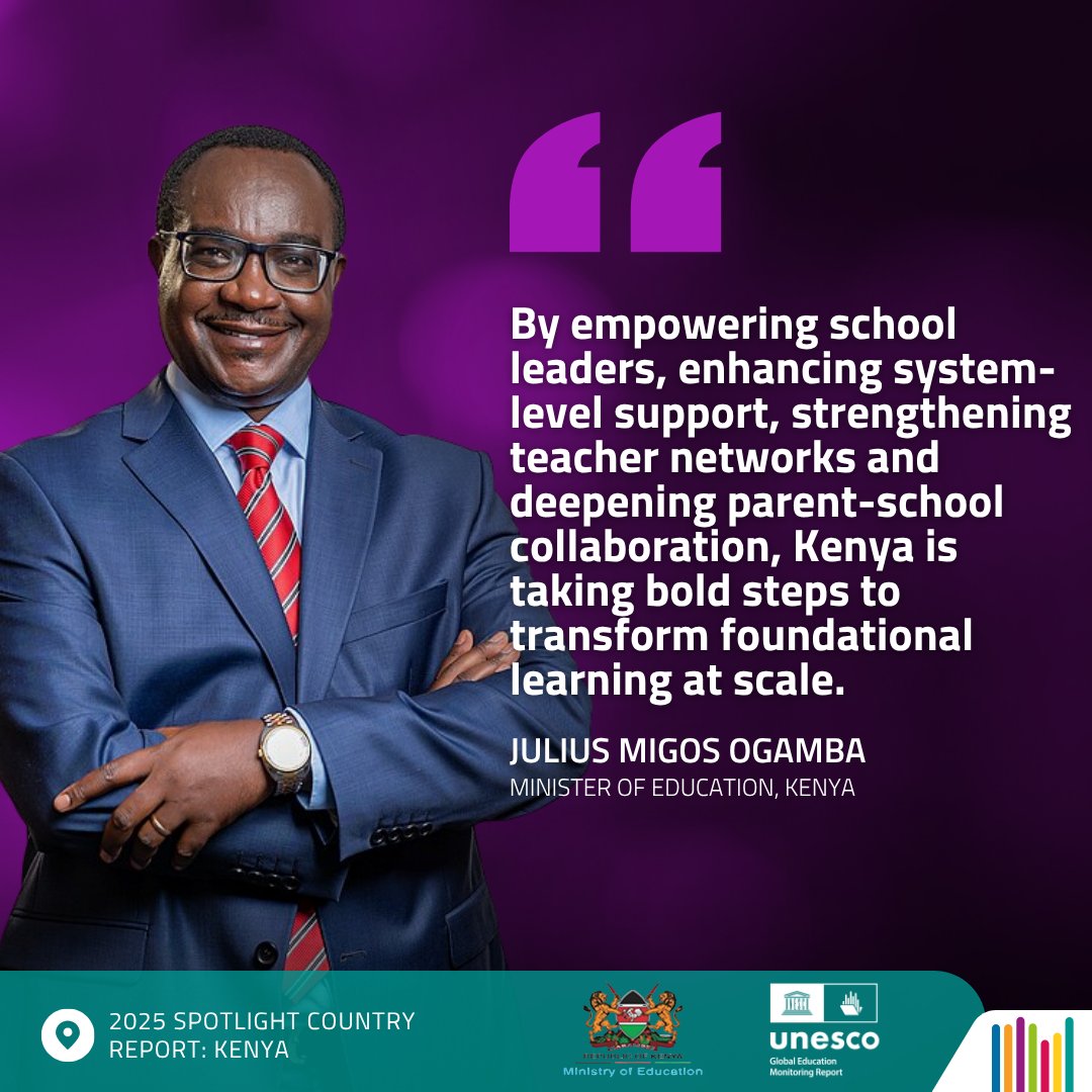 UnescoEast's tweet image. Kenya is taking bold steps to transform foundational learning: empowering school leaders, supporting teachers, and deepening parent-school collaboration.

Read the full report by by #GEMReport, @EduMinKenya  and #KEMI: bit.ly/2025spotlight-…

#BornToLearn #LeadForLearning