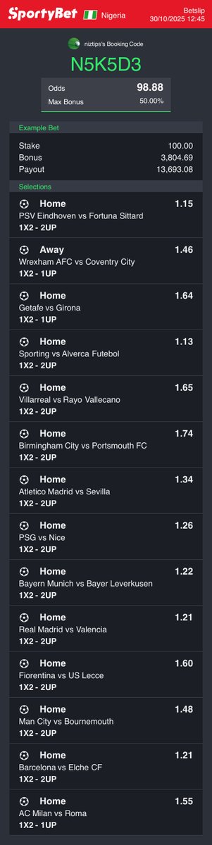 NizTips's tweet image. Weekend Acca 📈 98

N5K5D3