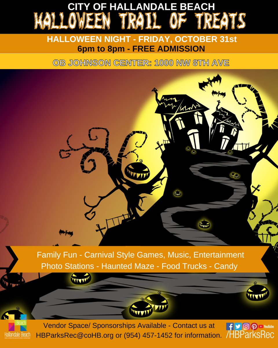 One more sleep until our annual Halloween Trail of Treats tomorrow night, 6 - 8 pm at OB Johnson Center! 
Thanks to our Sponsors &amp; Partners our free event features entertainment, games, music, photo stations, haunted mazes, treats, and more.  It's sure to be a scary good time!