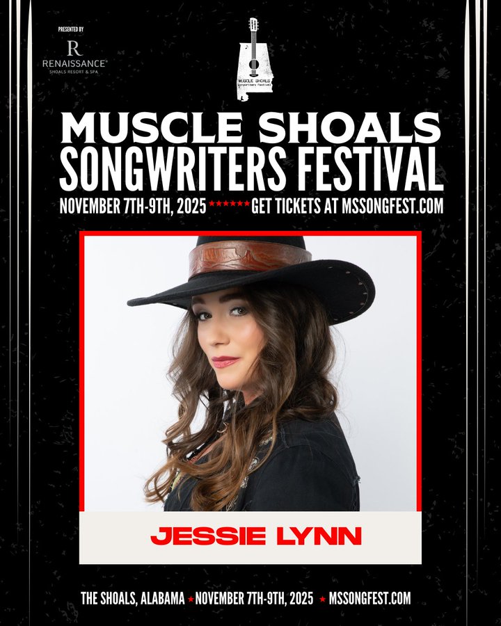 .<a href="/JessieLynnJL/">Jessie Lynn®</a> HUGE ANNOUNCEMENT Jessie Lynn® is officially part of the 2025 Muscle Shoals Songwriters Festival, and this is one you won’t want to miss! What’s the scoop:  
When: November 7-9, 2025  
Where: Muscle Shoals, Alabama — with the big shows at Marriott Shoals Conference