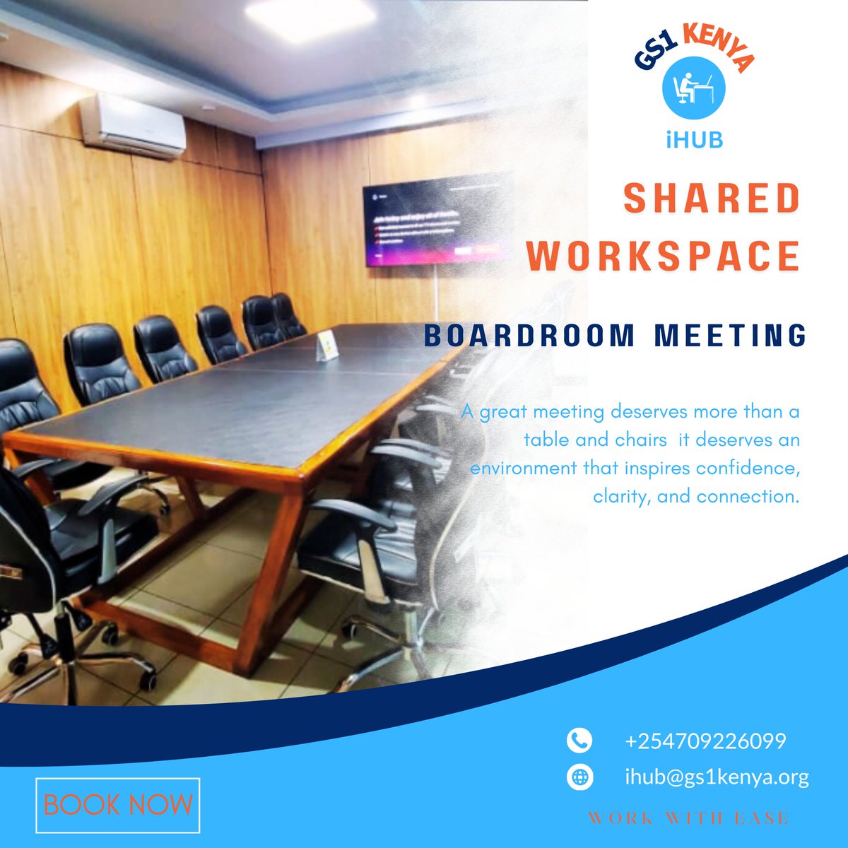 gs1kenyaihub's tweet image. The right setting can transform a meeting into a milestone. Our boardroom offers elegance, comfort, and technology that makes every discussion seamless from strategy sessions to client briefings. 
#ProfessionalSpaces #CoWorking #LeadershipInAction  #NairobiBusiness