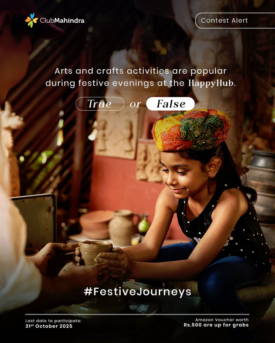 clubmahindra's tweet image. 🎉 #ContestAlert  - Day 17 of 17
#FestiveJourneys with #ClubMahindra 🎉
Get ready to celebrate this festive season with 17 exciting contests and a chance to win Amazon vouchers worth ₹500 each!
🪔 How to Participate:
1️⃣ Comment below with your answer using #FestiveJourneys and…