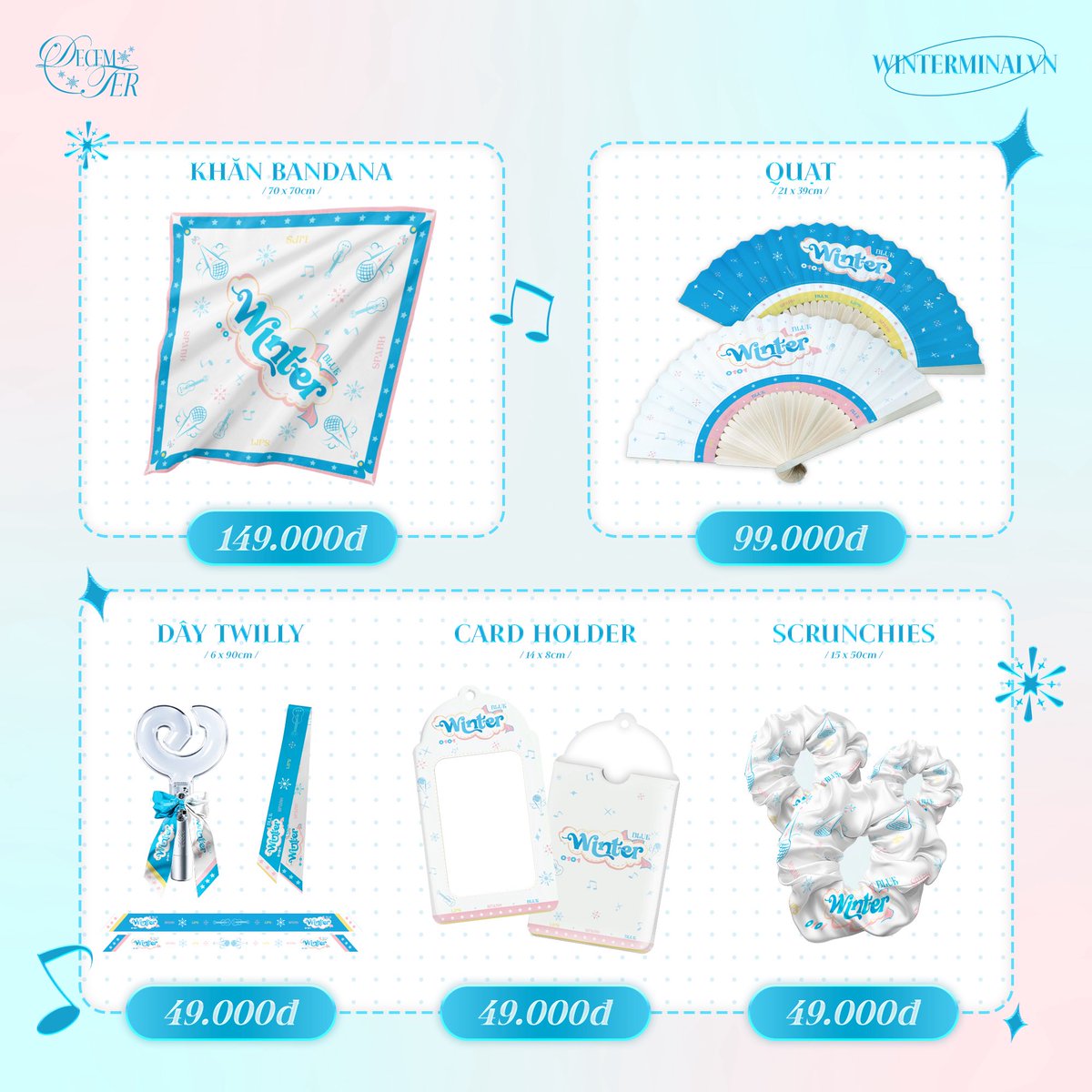 winterminalvn's tweet photo. 💥 𝙳𝚎𝚌𝚎𝚖𝚃𝙴𝚁 | PRE-ORDER GOODS SUPPORT FOR WINTER
🍌 Bandana: #149k
🪭 Folding fan: #99k
🎀 Twilly scarf: #49k
🏷 Card holder: #49k
🪢 Scrunchies: #49k
Full combo: #395k
👉🏻 Deadline: 2025.11.10
⛄️ Cách thức pre-order:
- B1. Chuyển khoản vào tài khoản
MB BANK | 0101 2001 1711
MOMO | 0794 973 901
Nội dung ck: Tên facebook
- B2: Điền form: https://t.co/bUH2608SPp
Mail xác nhận đơn hàng thành công sẽ được phản hồi trong vòng 24h, sau 24h nếu không nhận được mail thì inbox ngay cho chúng mình để xác nhận lại.
Toàn bộ lợi nhuận của đợt pre-order bày sẽ được chuyển hết vào quỹ 𝙳𝚎𝚌𝚎𝚖𝚃𝙴𝚁 support cho Winter trong lần trở lại Việt Nam. Hy vọng mọi người hãy ủng hộ bộ goods của chúng mình lần này thật nhiều nha 🩵
#윈터 #WINTER #ウィンター #에스파 #aespa