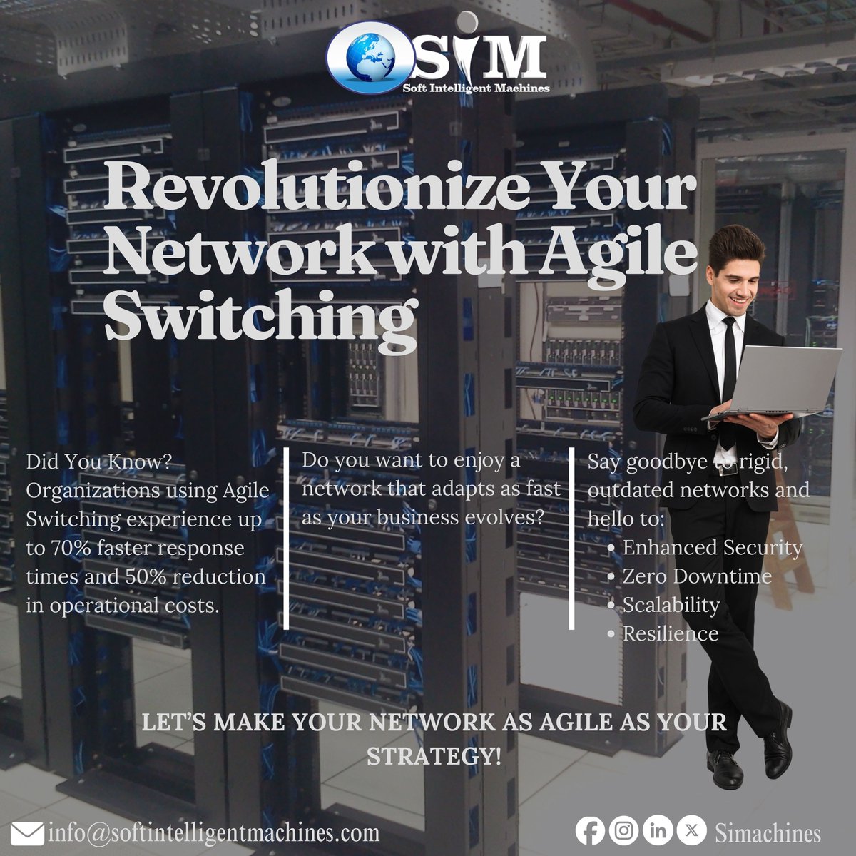 Simachines's tweet image. At Soft Intelligent Machines, we transform network architecture with intelligent solutions for efficiency, security, and reliability. Contact us at info@softintelligentmachines.com #SoftIntelligentMachines #NetworkAgility #SmartSwitching #DigitalTransformation #TechInnovation