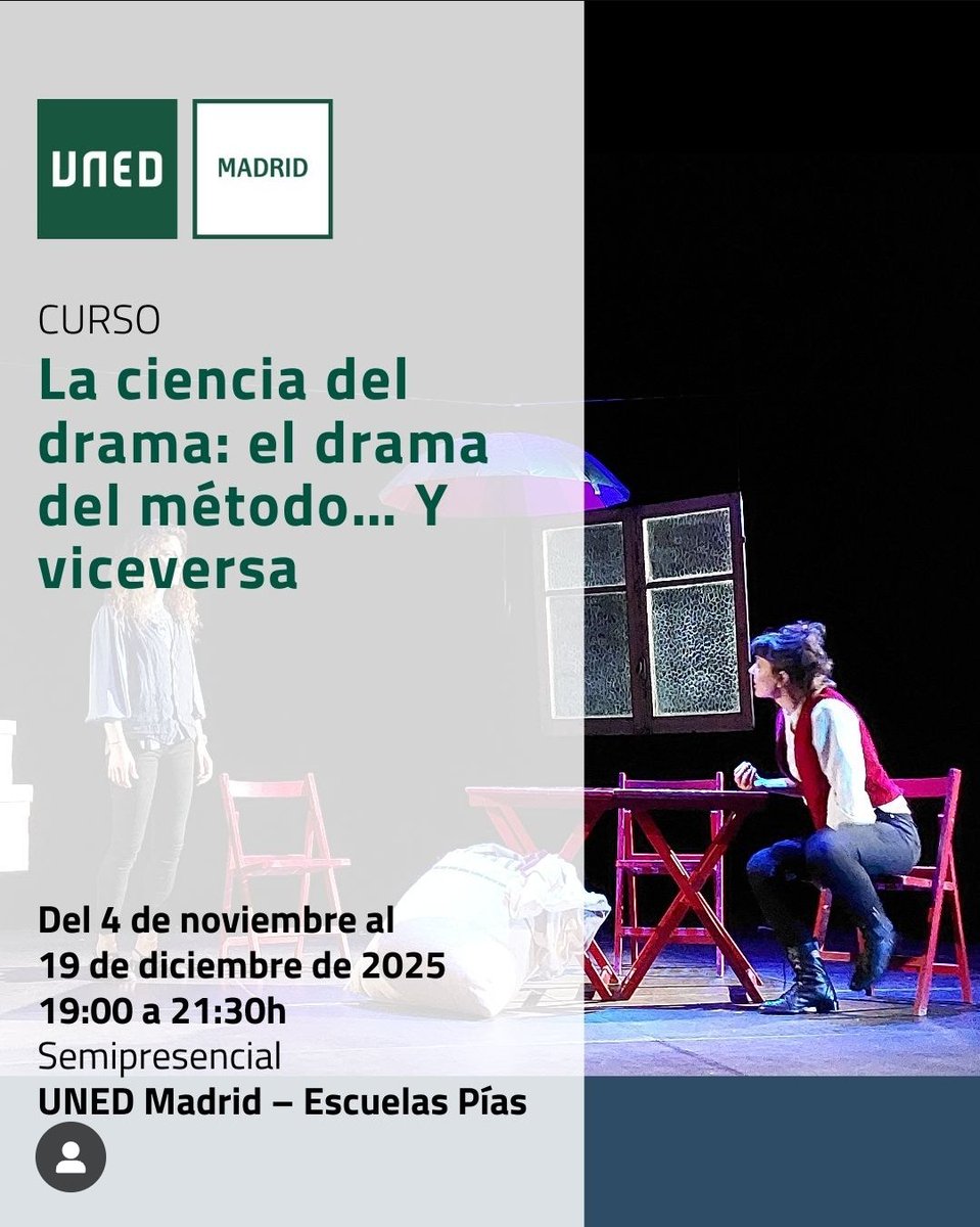 Vuelvo a recordar que hemos montado un taller sobre #teatro e #investigación científica en <a href="/UNEDMadrid/">UNED Madrid</a>.  Inscripciones todavía abiertas 👀

extension.uned.es/actividad/48209