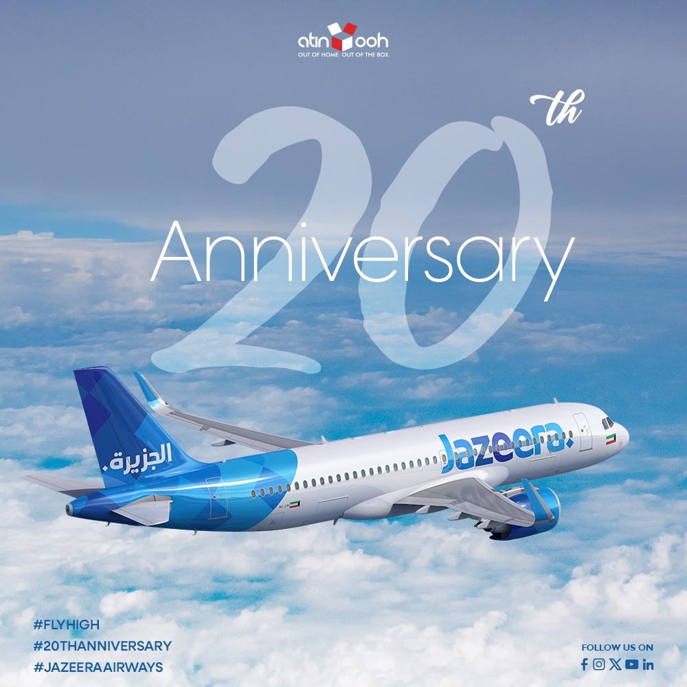 Atin_OOH's tweet photo. Congratulations @JazeeraAirways, on 20 remarkable years of excellence and growth! Here’s to continued success and many more milestones ahead.

#20YearsOfExcellence #TeamJazeeraAnniversary #CheersTo20Years

#JazeeraAirways #AtinOOH https://t.co/wnQsHZ0HT6