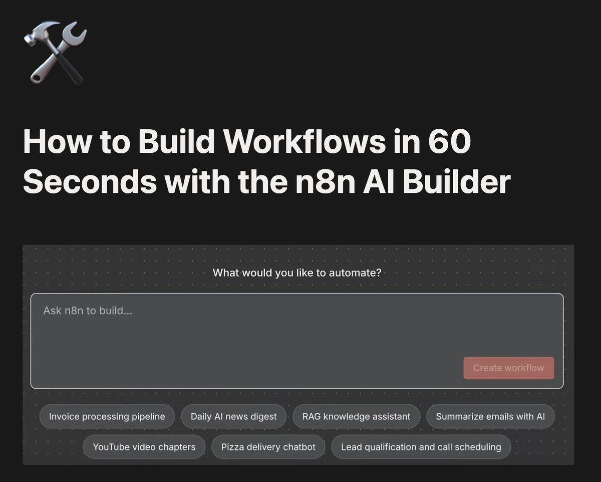 tomcrawshaw01's tweet image. N8N's AI workflow builder creates complete workflows from one prompt in 60 seconds...
Sounds perfect until you try to run it.
I spent a week testing this on real client work to find out what actually works vs what's just hype.
The AI gives you a complete workflow structure -…