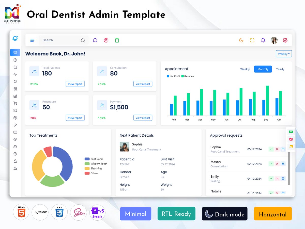MultiStoreTheme's tweet image. Dental Bootstrap Admin Dashboard for Clinics &amp;amp; Patient Management
.
Buy Now: themeforest.net/item/oral-boot…
.
#dental #dashboard #admindashboard #bootstrap #healthcare #dentistry #clinicmanagement #uiux #appointment #medical #responsive #webdesign #patients