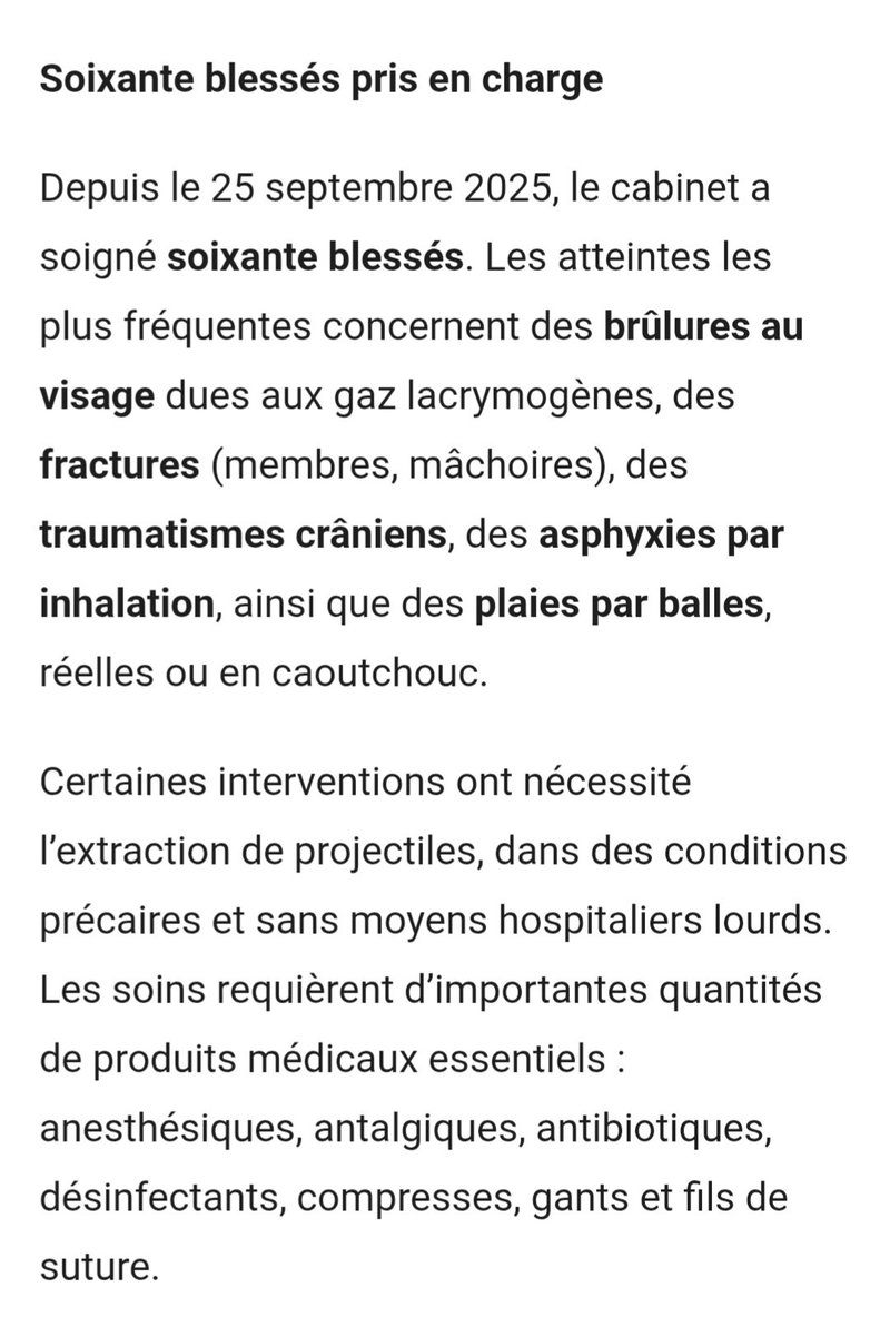 "Manifestations Gen Z : chroniques d’un centre de secours et de soins"

Un cabinet médical parmi d'autres qui a soigné et soigne encore les gens suite aux manifestations