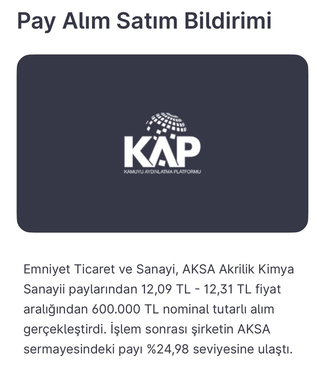 #AKSA yine geri alım yapmış,
öyle yüklü miktarlar olmasa da adamlar düzene soktu son zamanlarda düzenli geri alım yapıyorlar  :)