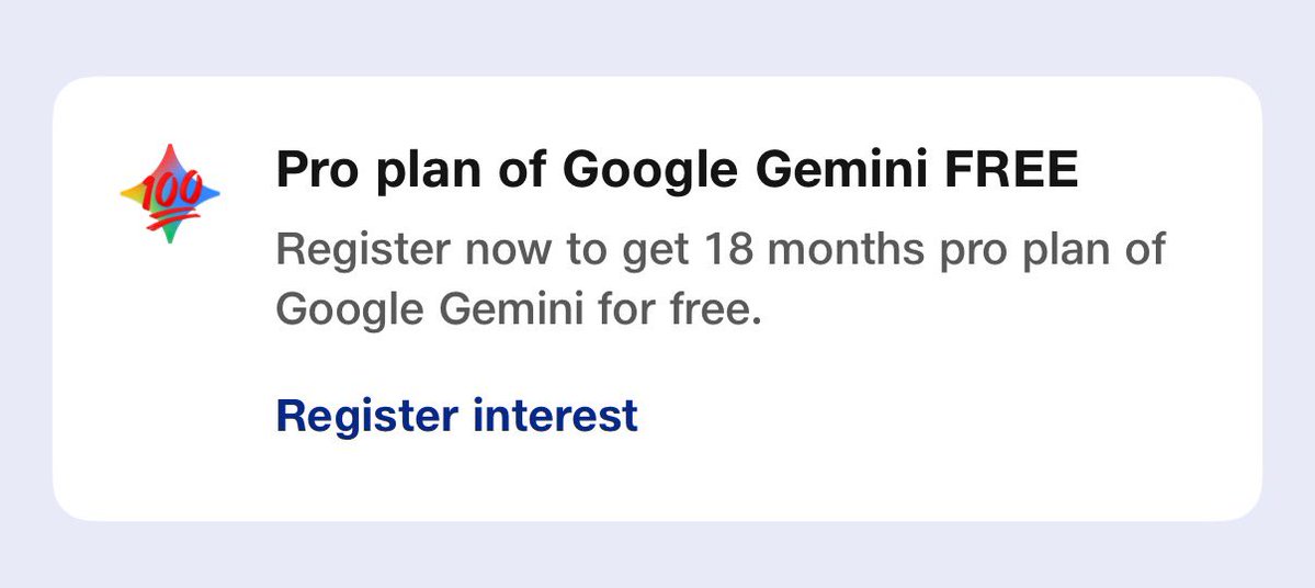 rudraksh_web3's tweet image. 🚨 BIG NEWS for India 🇮🇳

Google Gemini Pro (ChatGPT rival) is now FREE for 18 months for all Jio users 🤯

Here’s how you can grab it right now 👇

1️⃣ Open your MyJio App
2️⃣ Tap the “Google Gemini” banner on top
3️⃣ Click “Register Interest” ✅
You’ll instantly get a confirmation